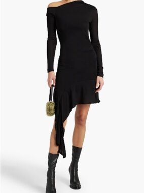 Helmut Lang Black One-Shoulder Asymmetric Dress